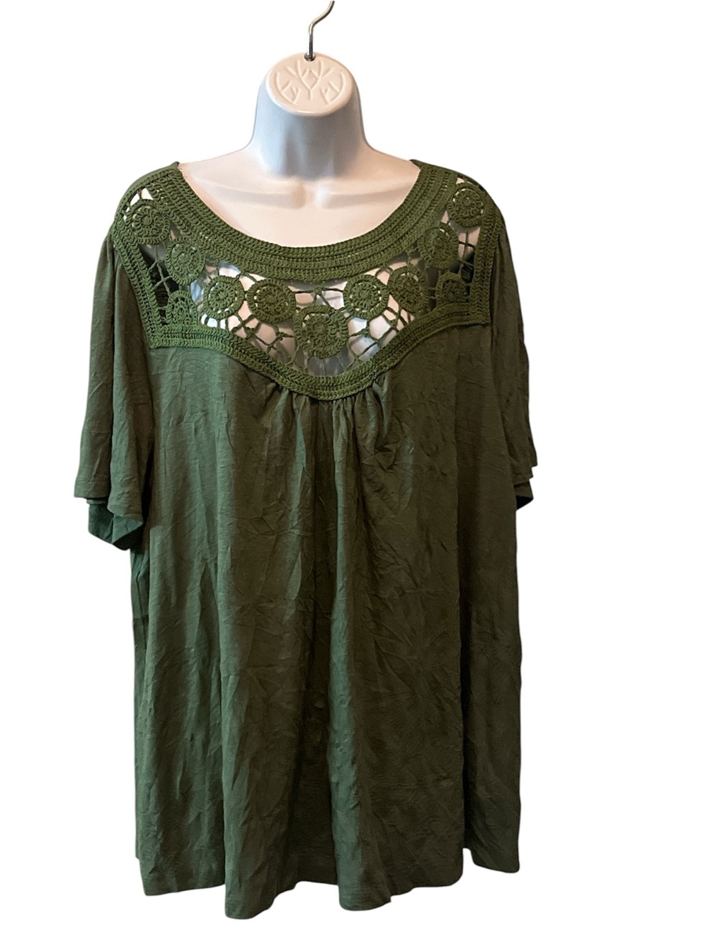 Lane Bryant Olive Green Crochet Yoke Tunic Top